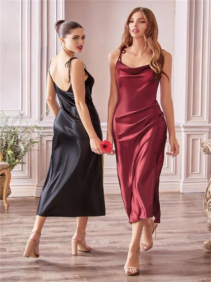 Burgundy Satin Beach Maxi Women Dress