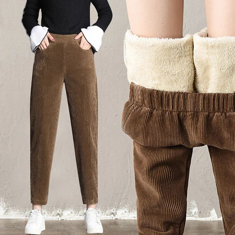 Plush Thick Casual Pants Women Corduroy Warm Pants