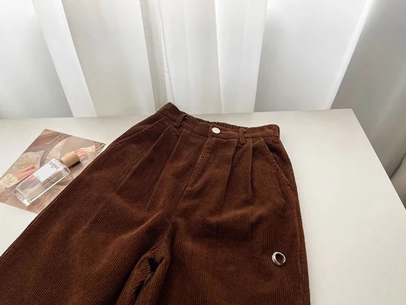 Retro High Waist Corduroy Pants