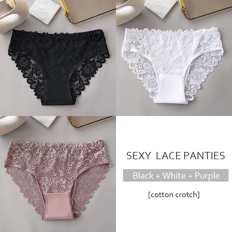 3PCS/Set Luxury Floral Embroidery Lace Panties