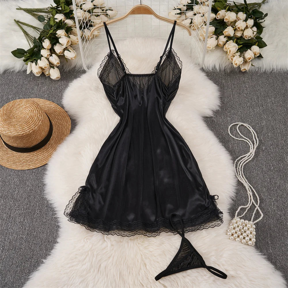 Deep V-neck Slim Fit High Waist Strap Dress Lace