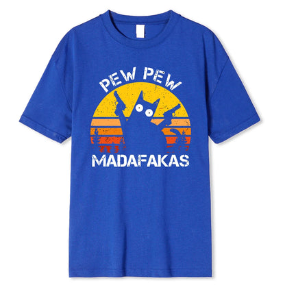 Pew Pew Madafakas Cat With Two Guns Printing Men T Shirts