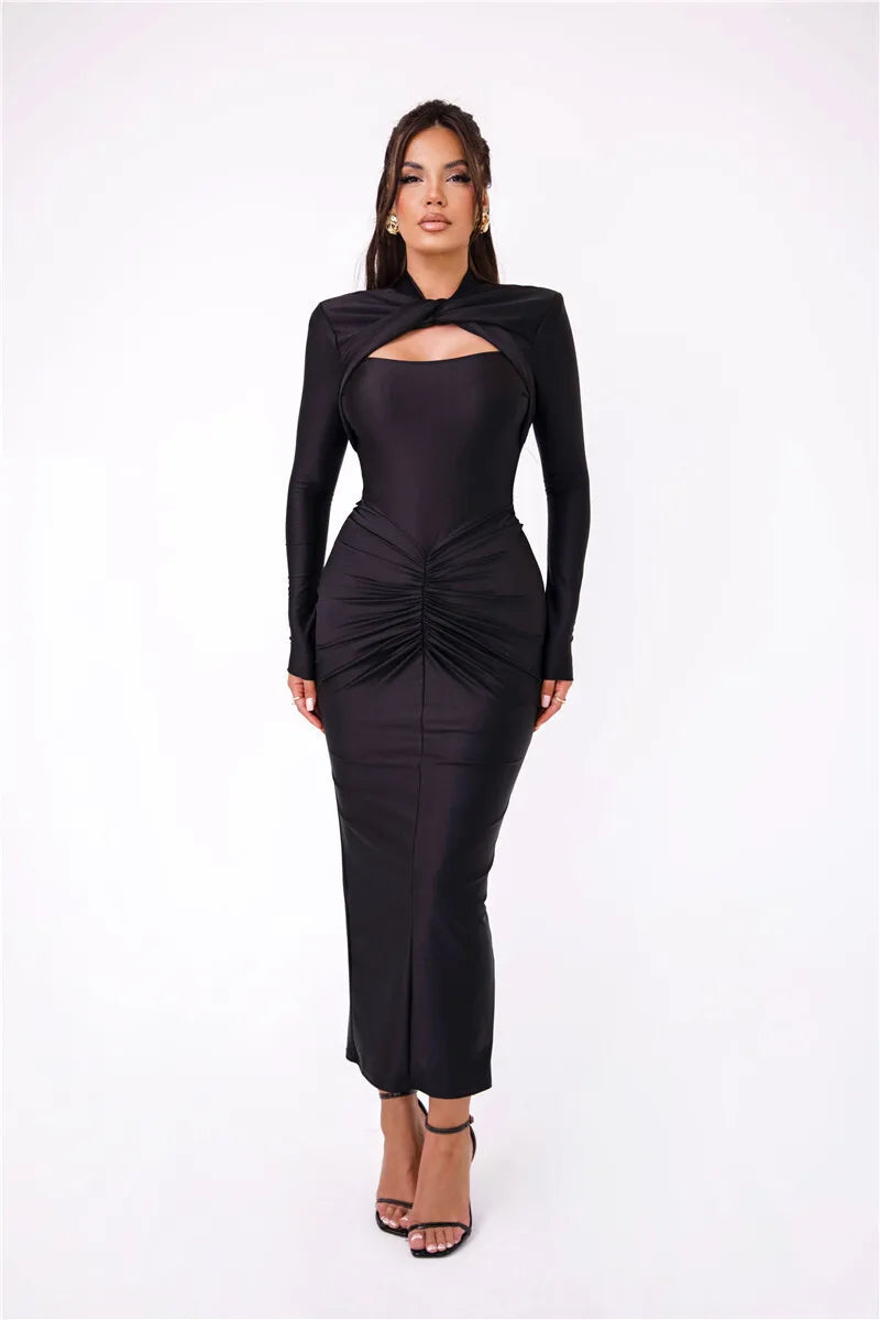 Hollow Out Long Sleeve Sexy Maxi Dress