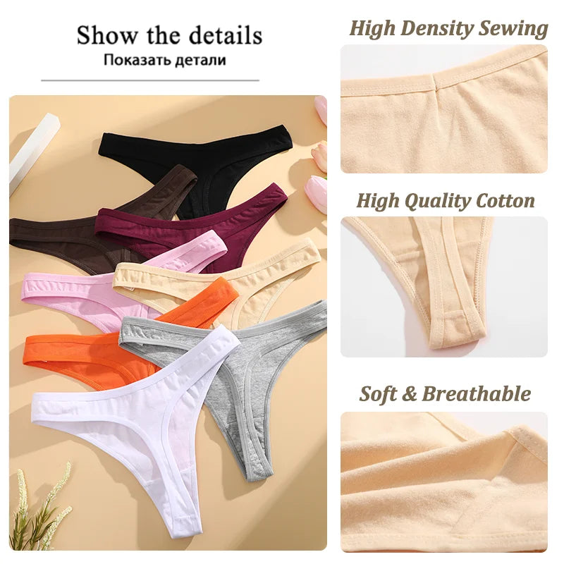 4PCS Women Cotton Thongs Female Sexy Low Waist Panties