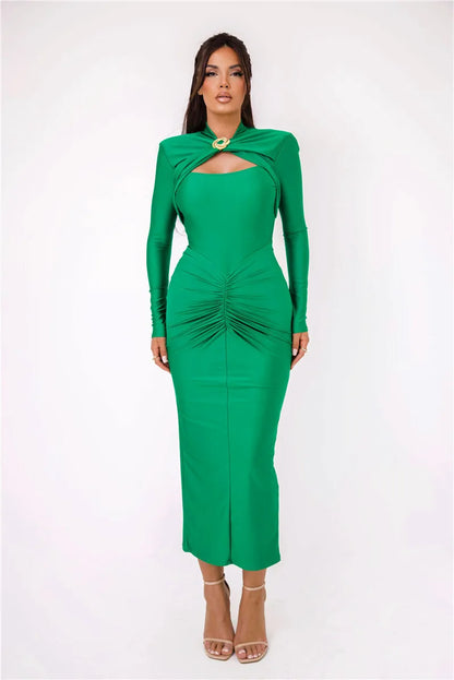 Hollow Out Long Sleeve Sexy Maxi Dress