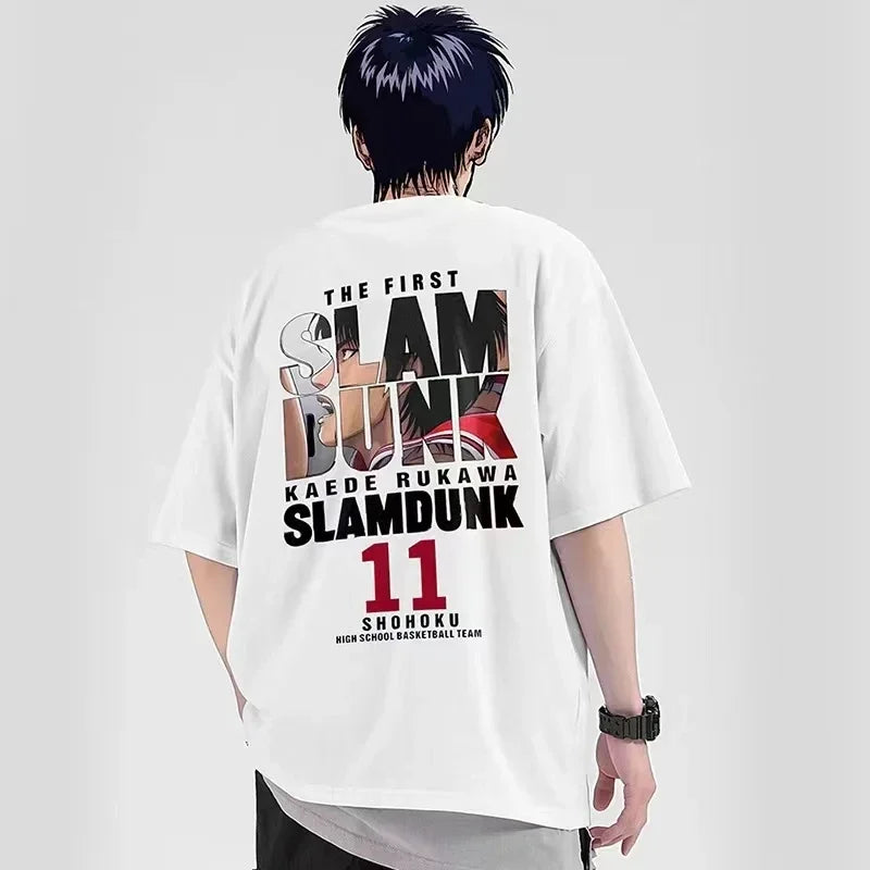 Anime Slam Dunk Print T-Shirt Men's Oversized