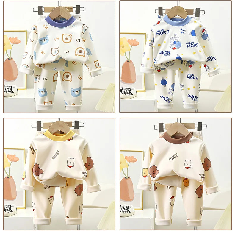 New Kids Autumn Warm Pajamas Boys Girls Cute Cartoon