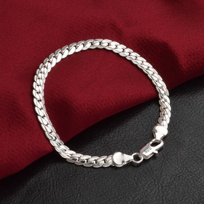 925 Sterling Silver Bracelet 6mm 18/20cm Flat Side