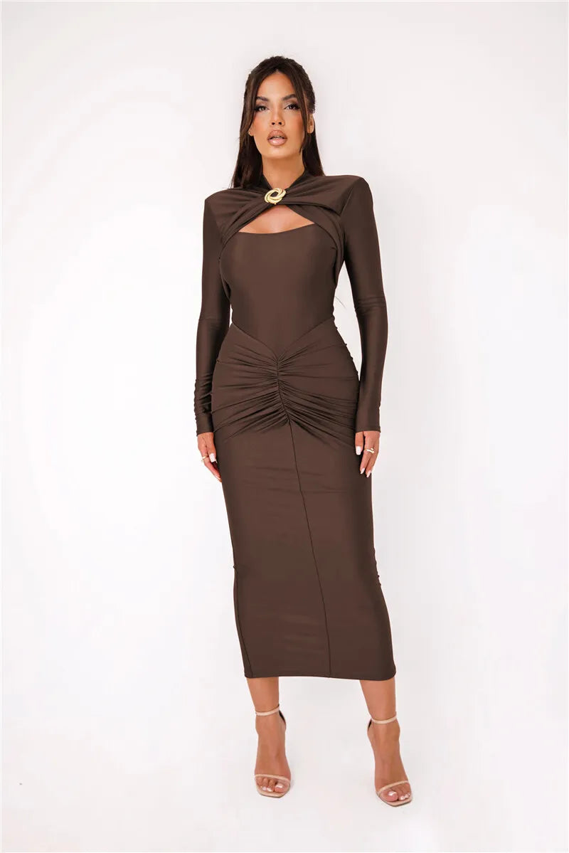 Hollow Out Long Sleeve Sexy Maxi Dress