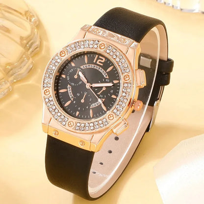 2PCS Set Pink Luxury Rhinestone Watches