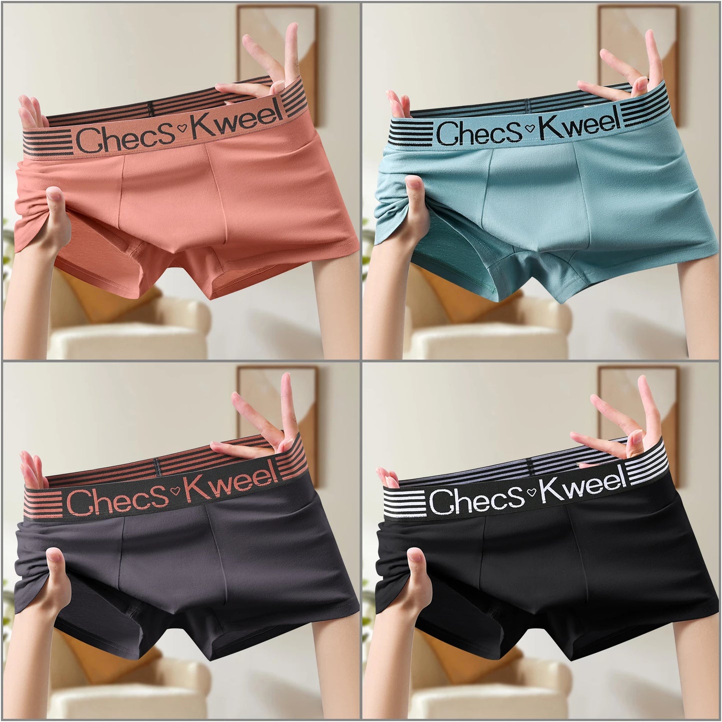 4Pcs Boxer Shorts Men's Underwear Sexy Panties