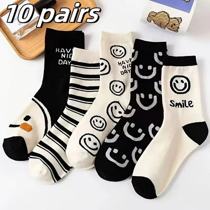 10 Pairs Women Cartoon Patterned Socks Trendy