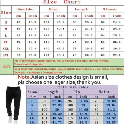 Men's Autumn Winter Sets Zipper Hoodie+Pants