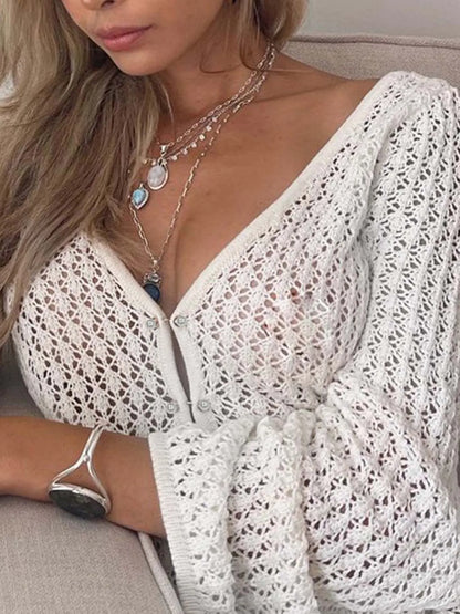 Sexy Women White Long Knit Sleeve