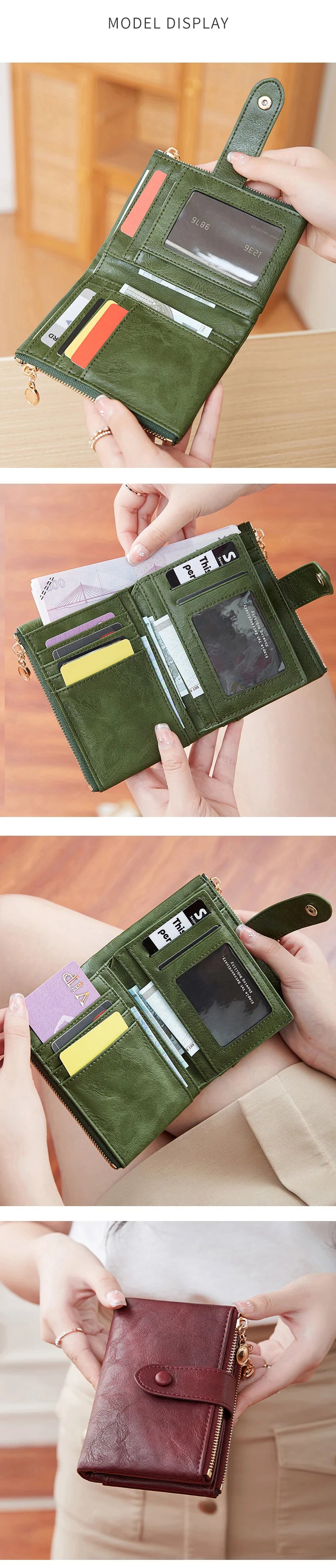 Women's Wallet Short Three Layer Large Capacity Double Zipper