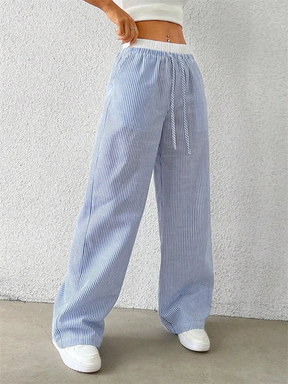 Women's Casual Striped Woven Wide Leg Pants