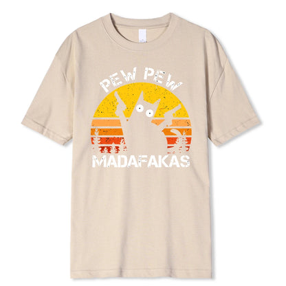 Pew Pew Madafakas Cat With Two Guns Printing Men T Shirts