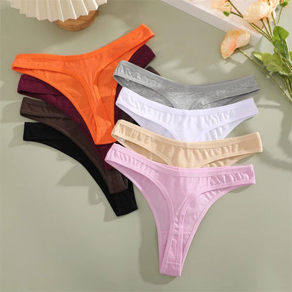 4PCS Women Cotton Thongs Female Sexy Low Waist Panties