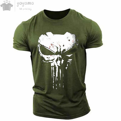 T Shirt 3d Print Military Patriotic Skull O-Neck