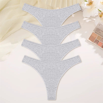 4PCS Women Cotton Thongs Female Sexy Low Waist Panties