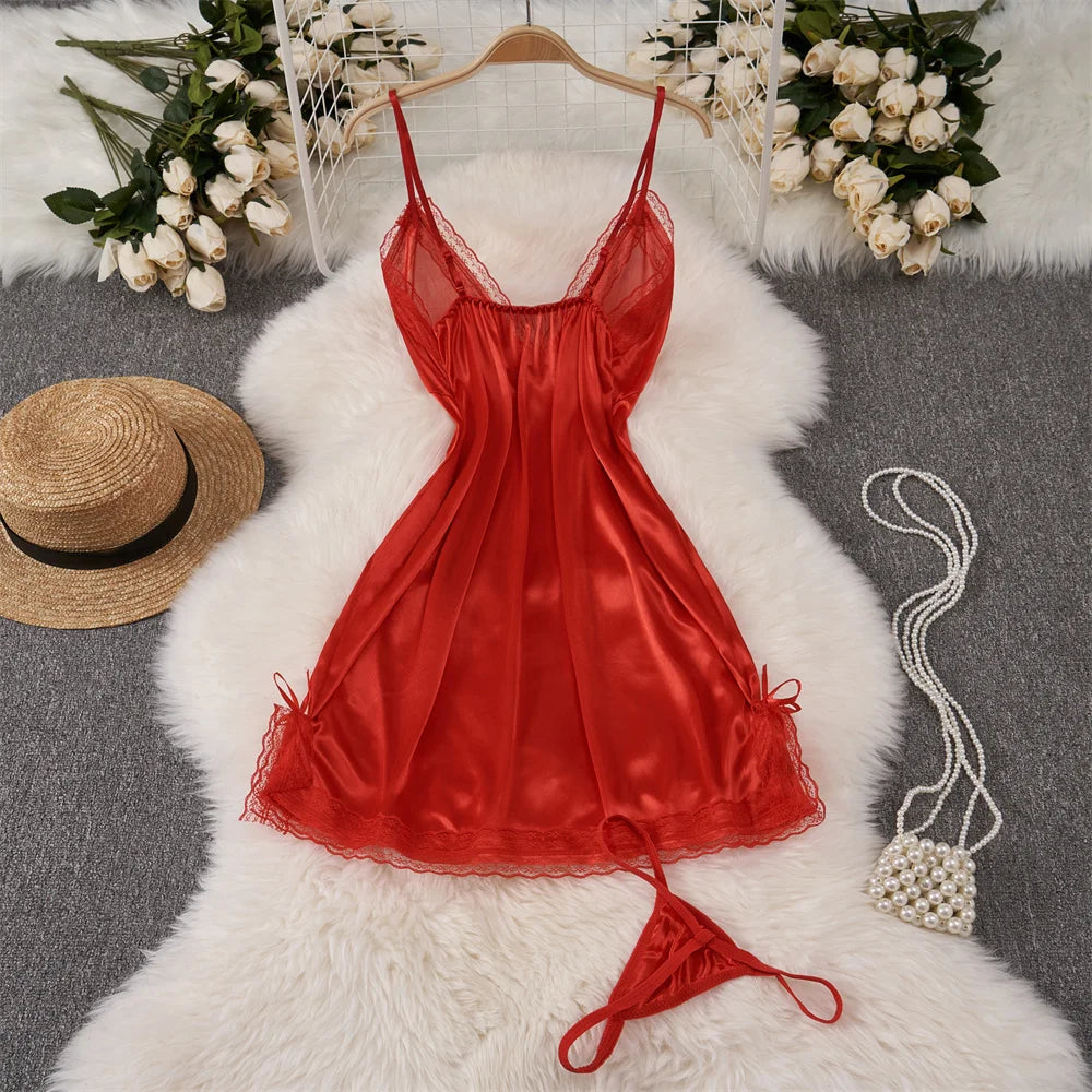 Deep V-neck Slim Fit High Waist Strap Dress Lace