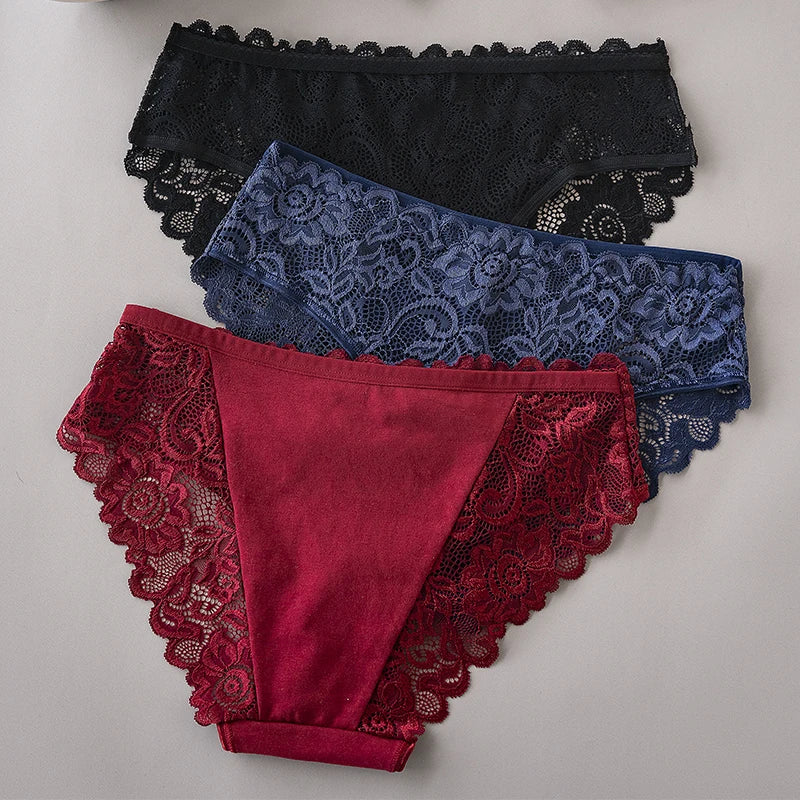 3PCS/Set Luxury Floral Embroidery Lace Panties