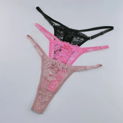 3Pcs Lace Thongs Women Lace Low Waist Panties