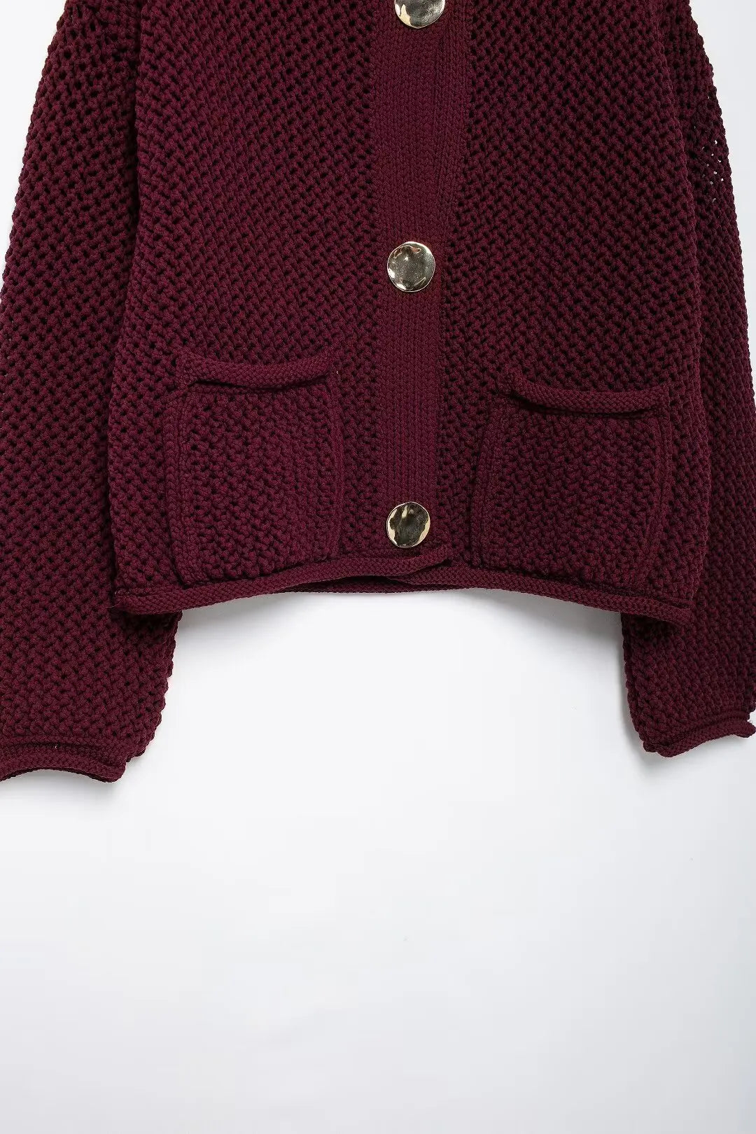 Women Vintage Wine Red Sweater Cardigan