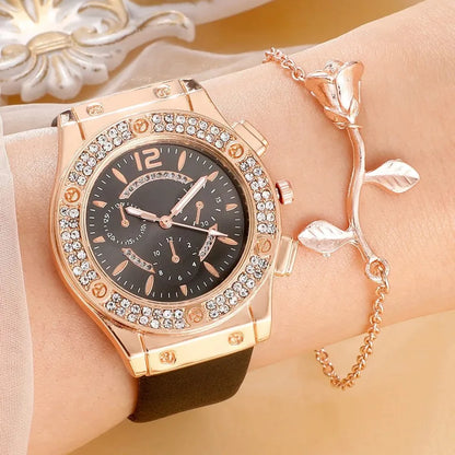 2PCS Set Pink Luxury Rhinestone Watches