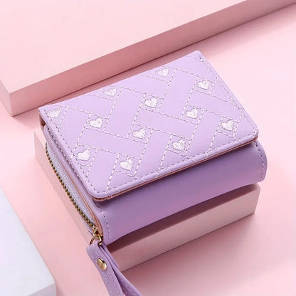 Women's Short Embroidered Love Zero Wallet