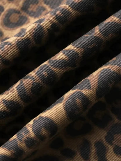 Tan Leopard Jeans Women Denim Pants