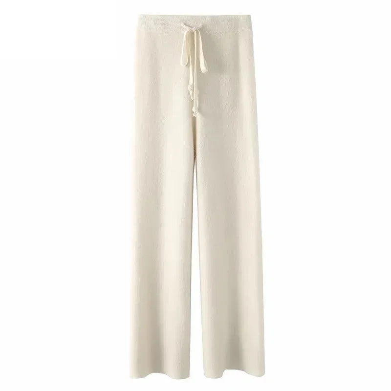 New High-waisted Loose Wool Knitted Wide-leg Trousers