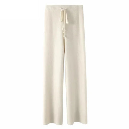 New High-waisted Loose Wool Knitted Wide-leg Trousers