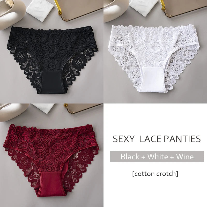 3PCS/Set Luxury Floral Embroidery Lace Panties