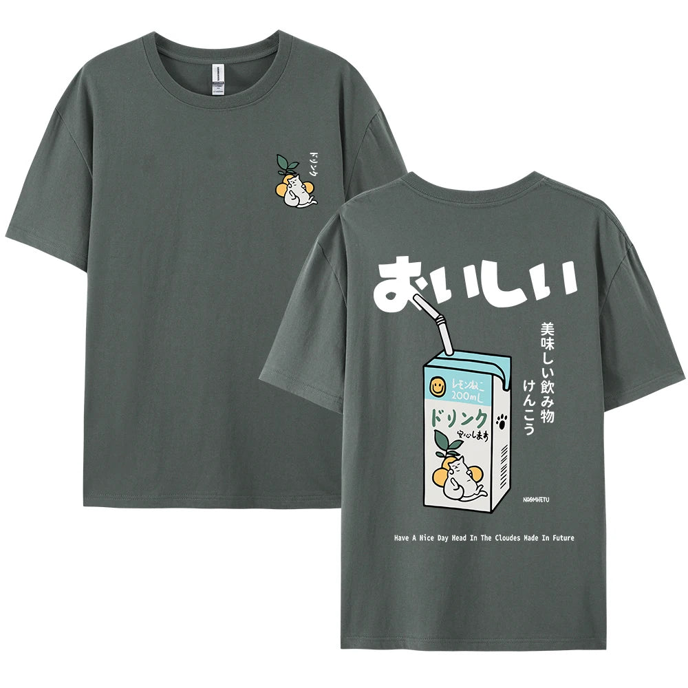 Cute Japanese Cat Print Oversized T-shirt