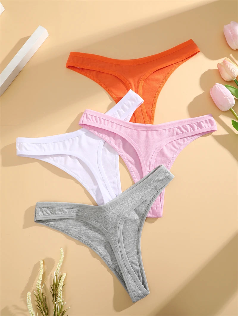 4PCS Women Cotton Thongs Female Sexy Low Waist Panties