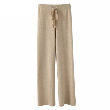 New High-waisted Loose Wool Knitted Wide-leg Trousers