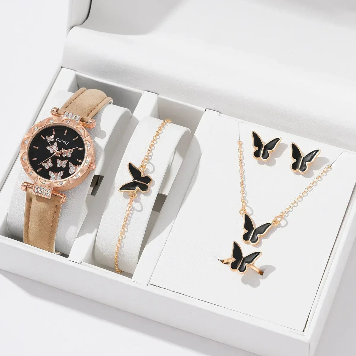 6/1pcs Set Women Watch Ring Necklace Earrings Bracelet