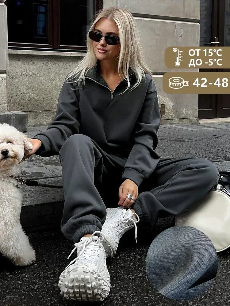 Women's Tracksuit with Zipper Cotton Oversize