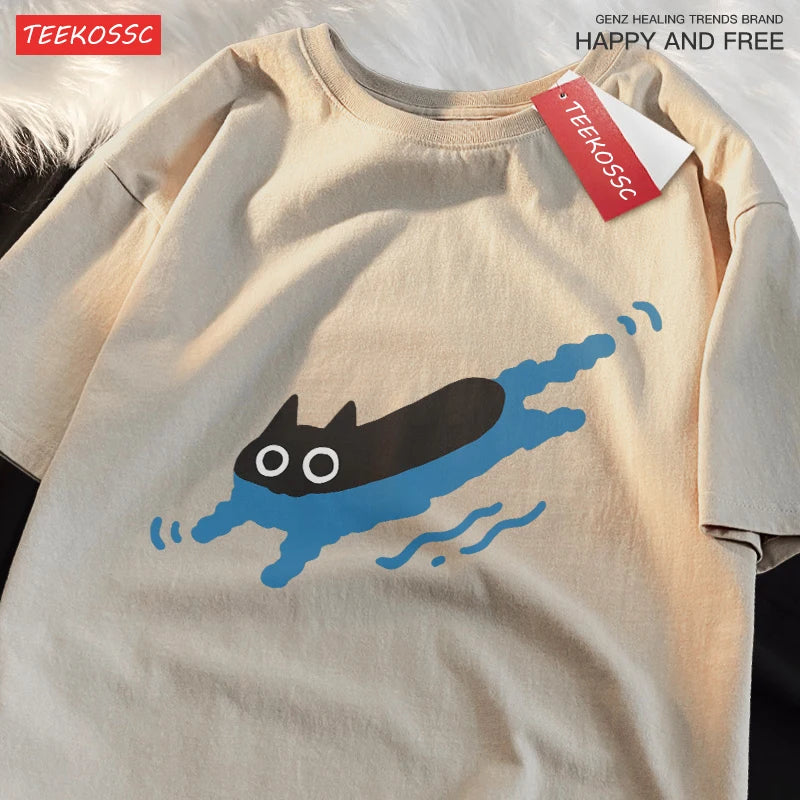 Couple Tees Swimming Black Cat Diving