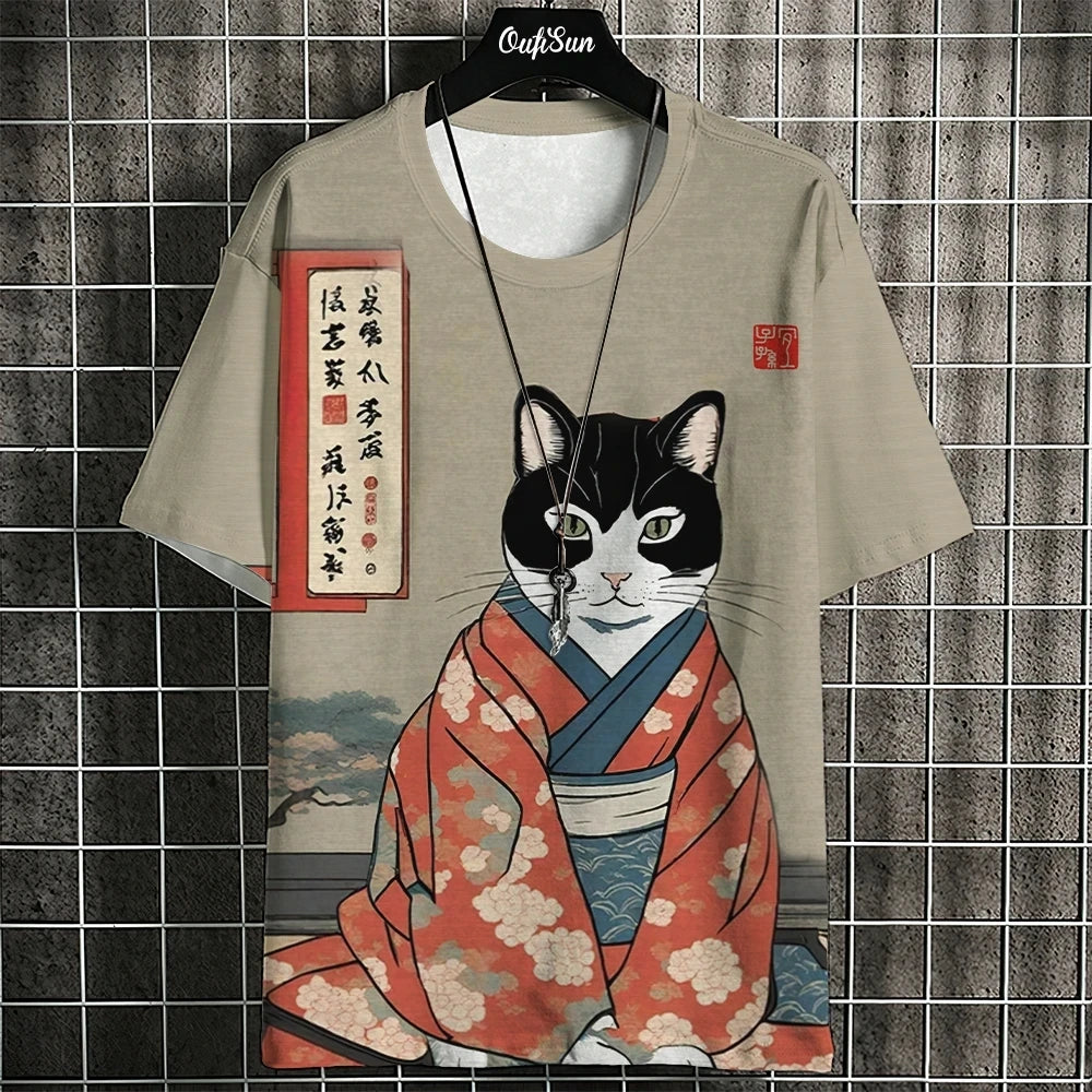 Unisex 2024 T Shirt Japanese Samurai Cat 3d