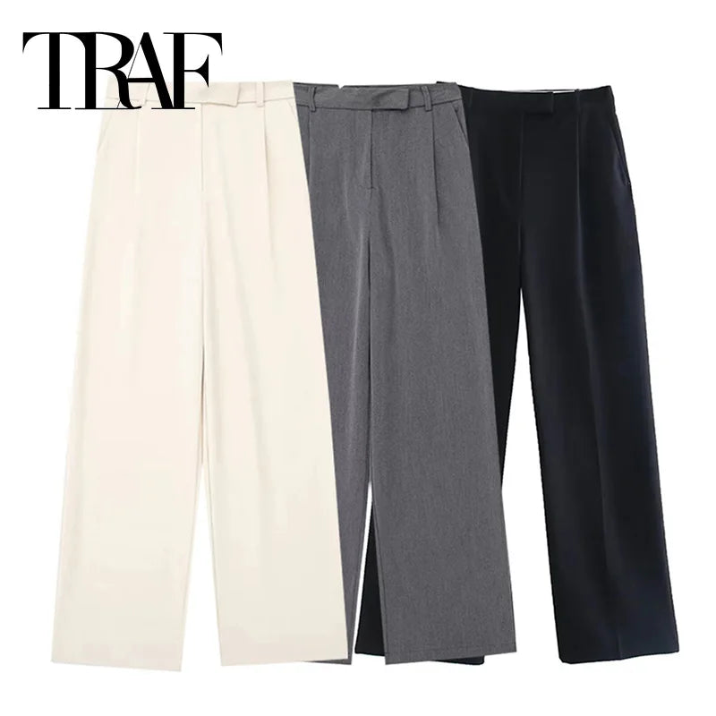 Women's Pants Beige Grey Black Wide Leg Pants