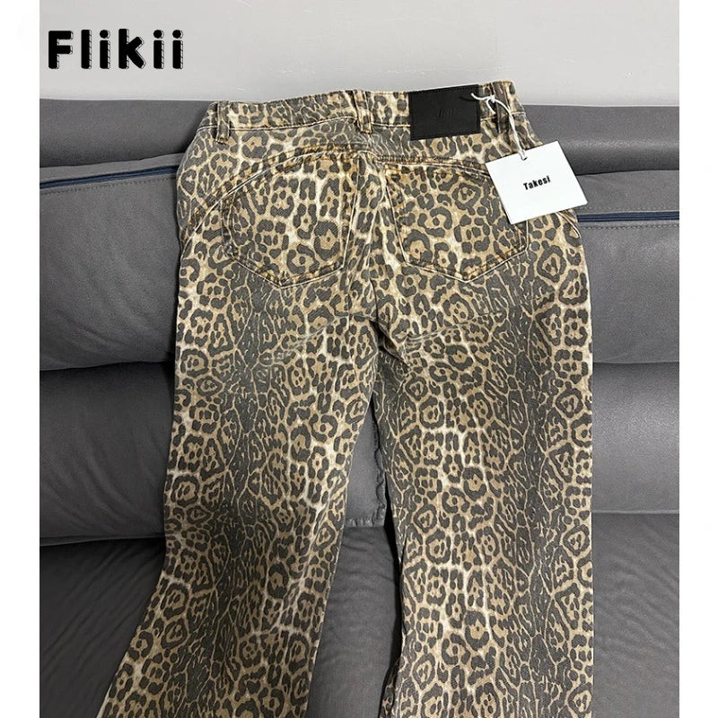 American Retro Leopard High Waist Baggy Jeans