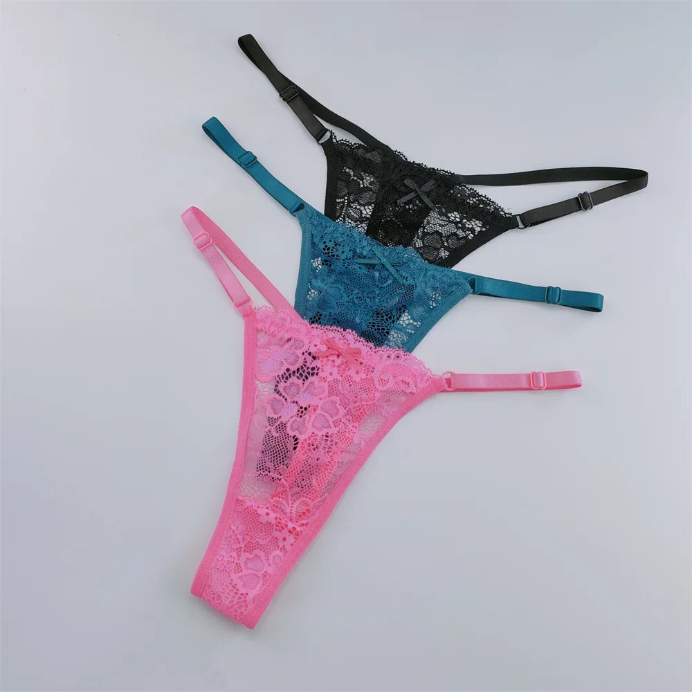 3Pcs Lace Thongs Women Lace Low Waist Panties