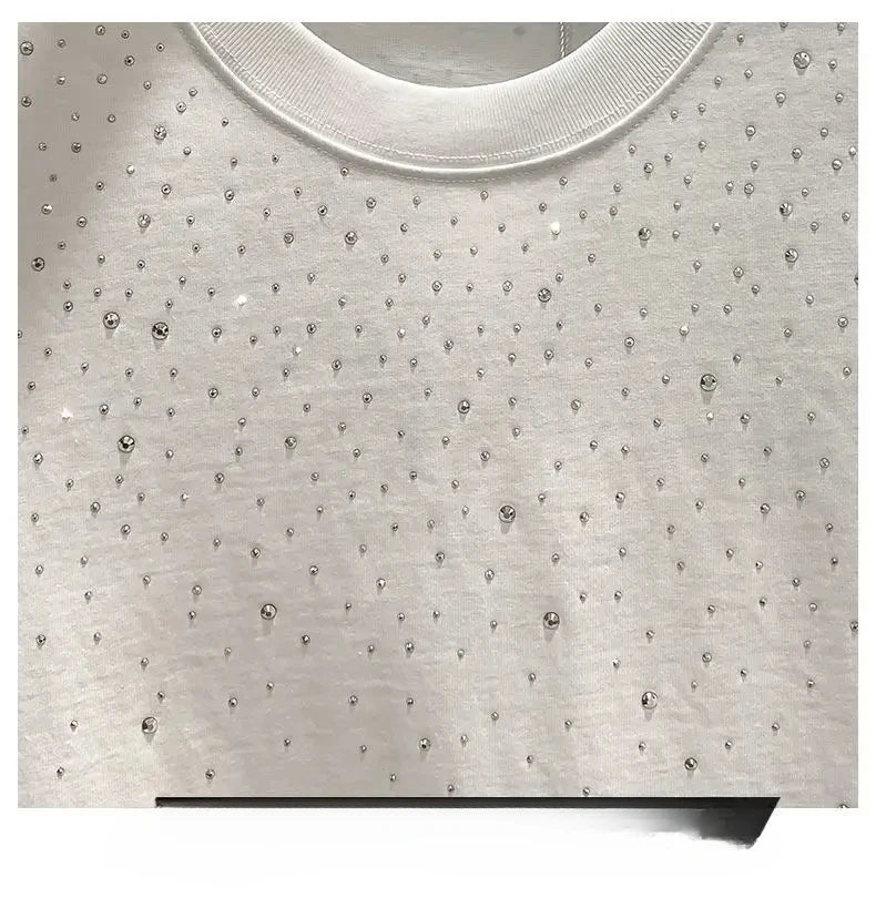 Summer Rhinestone Rivet T-shirt Round Neck