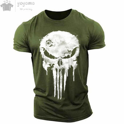 T Shirt 3d Print Military Patriotic Skull O-Neck