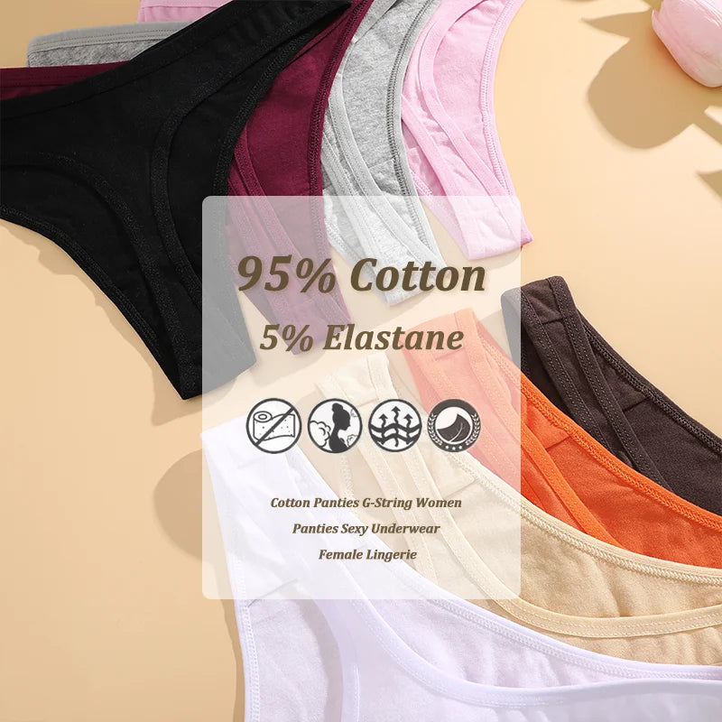 4PCS Women Cotton Thongs Female Sexy Low Waist Panties