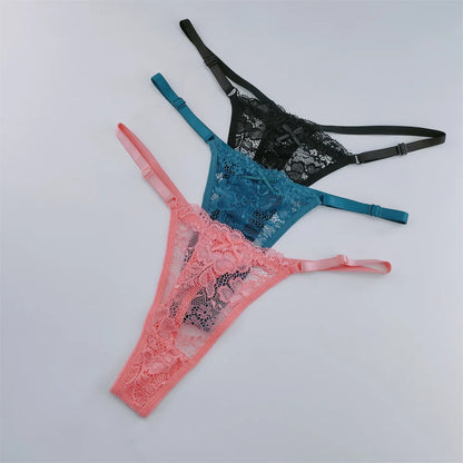 3Pcs Lace Thongs Women Lace Low Waist Panties