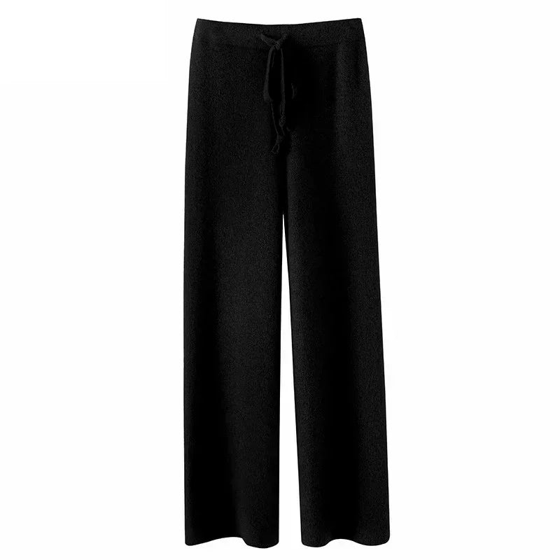 New High-waisted Loose Wool Knitted Wide-leg Trousers