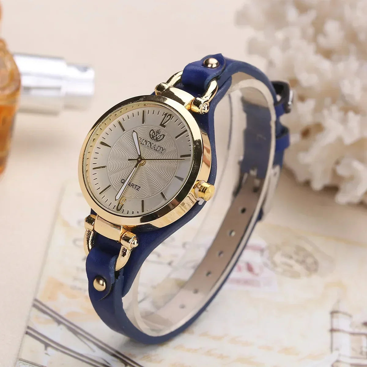 Quartz Watch Women PU Leather Thin Strap Wristwatch